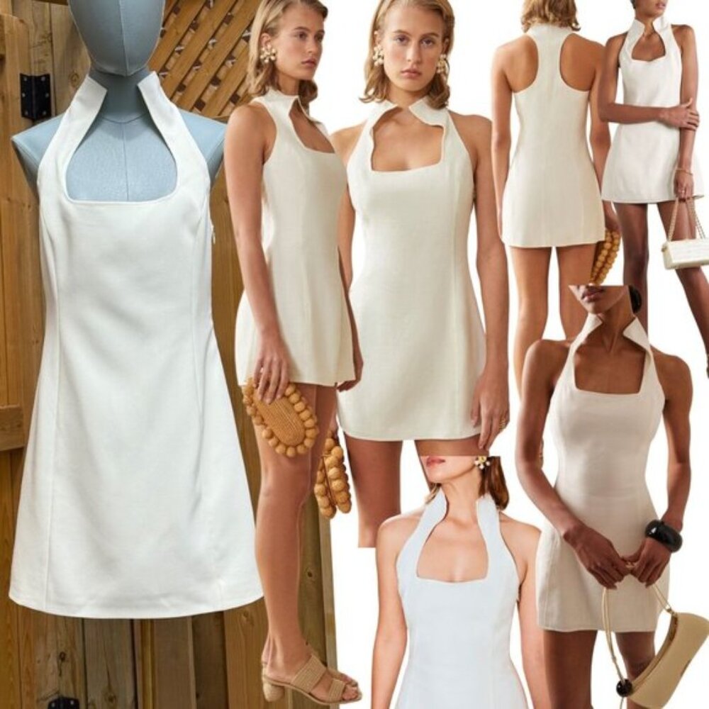 🆕 CULT GAIA 🧿 NWOT Akaia White Linen-Blend Mini Dress, Sz US 12